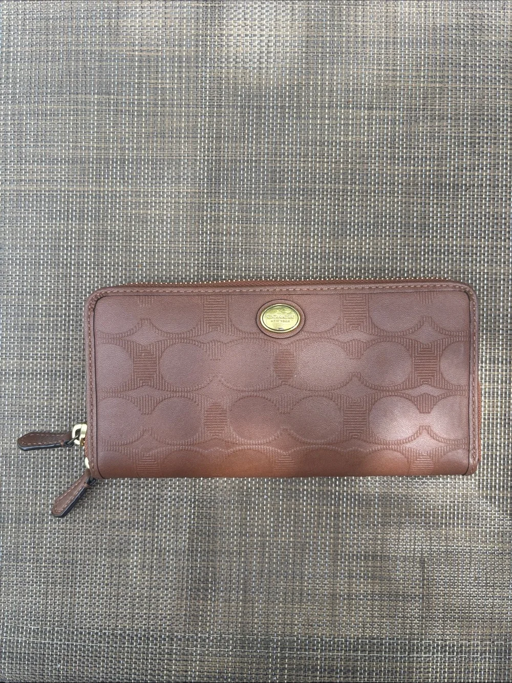 Coach Embossed Leather Accordian Zip Wallet